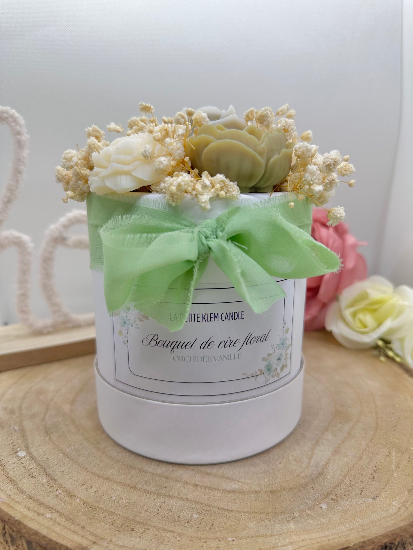 Bouquet de cire floral kaki - Orchidée vanille