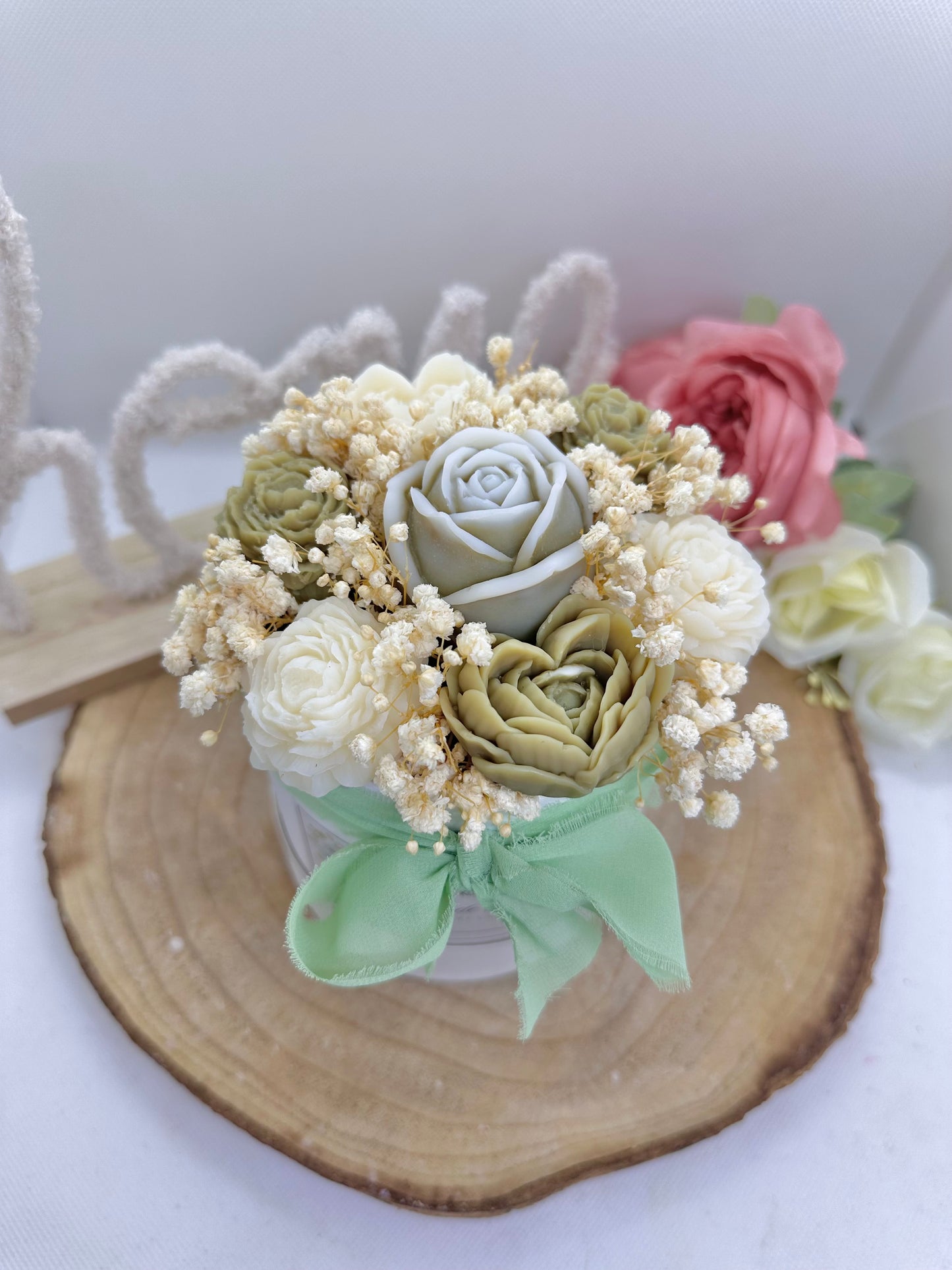 Bouquet de cire floral kaki - Orchidée vanille