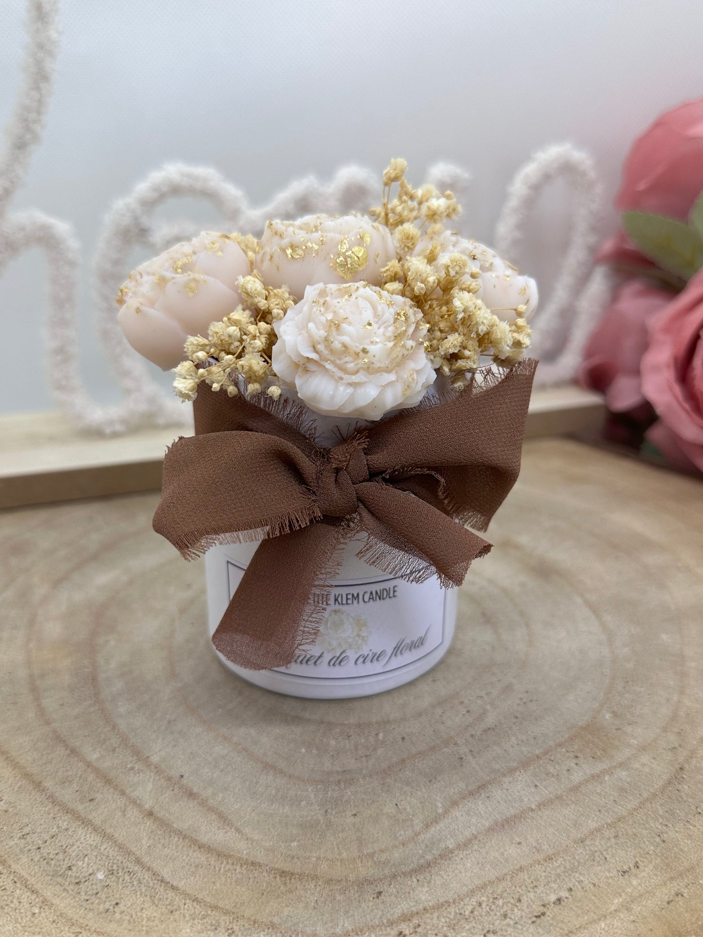 Mini bouquet de cire blanc doré - Nougat blanc