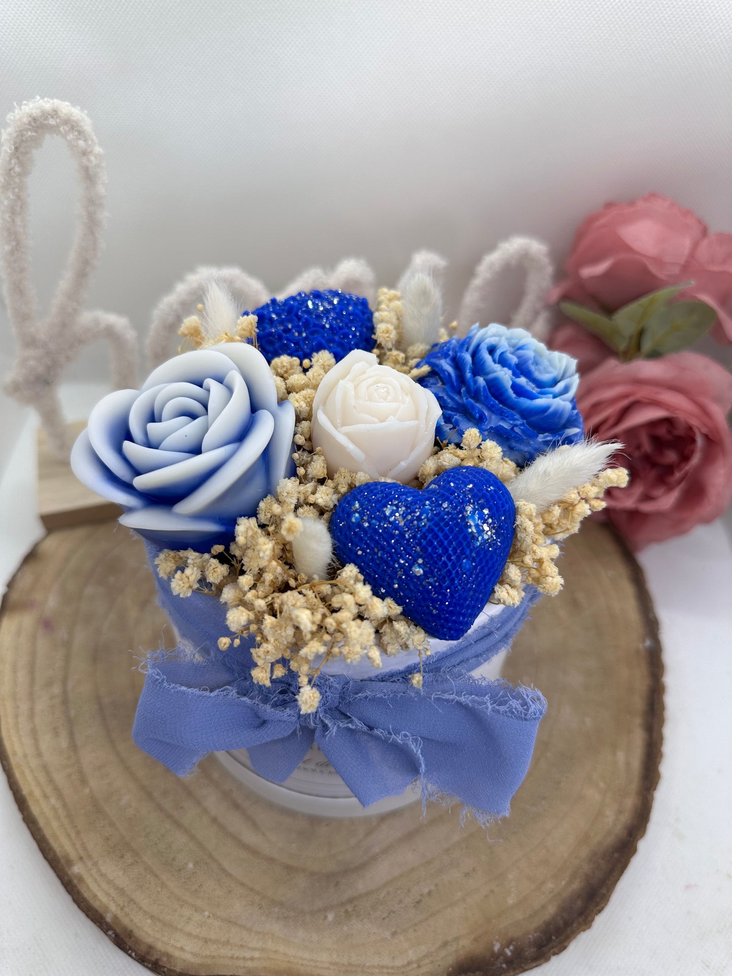 Bouquet de cire floral bleu pailleté - Adoucissant