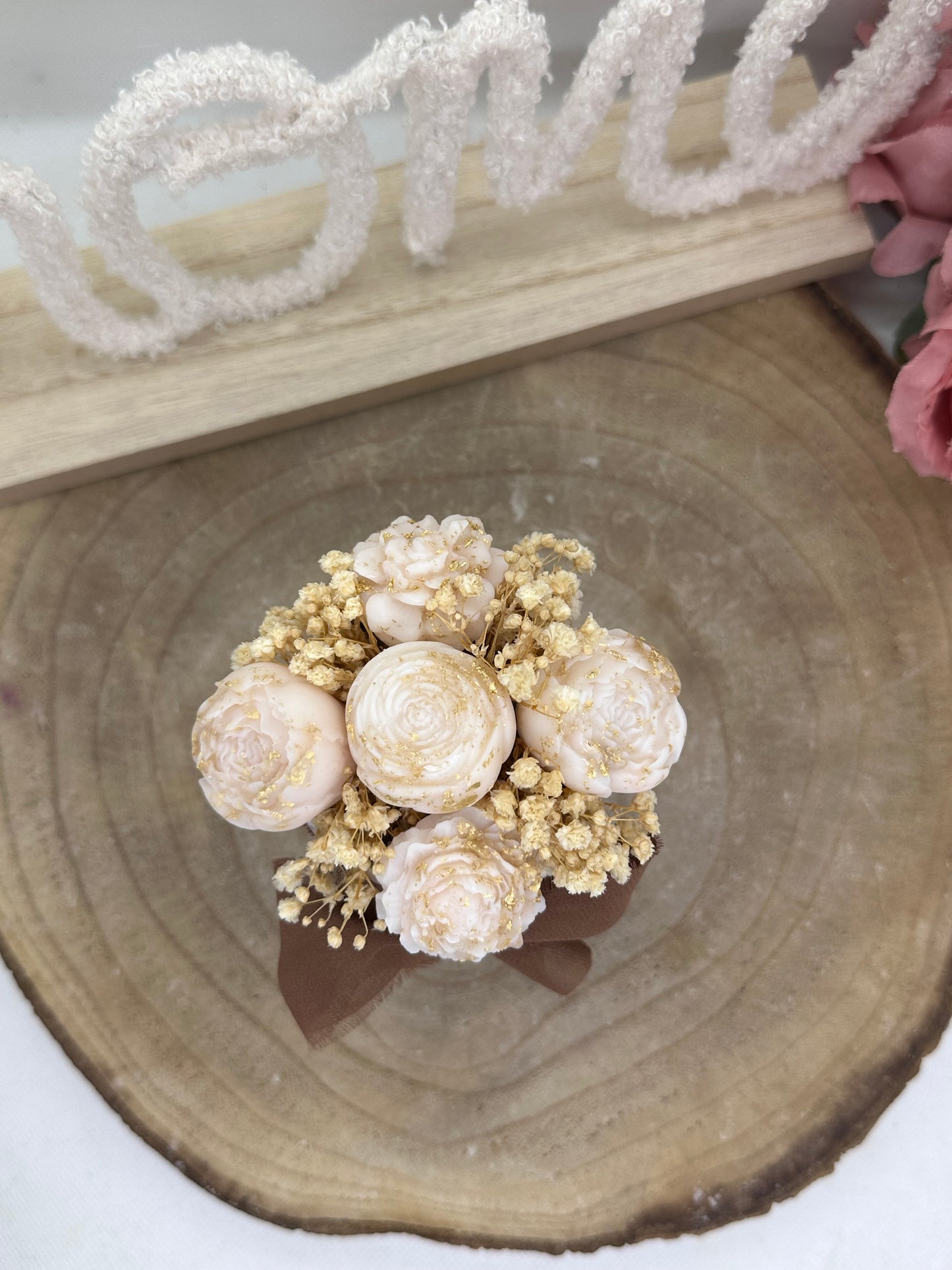 Mini bouquet de cire blanc doré - Nougat blanc