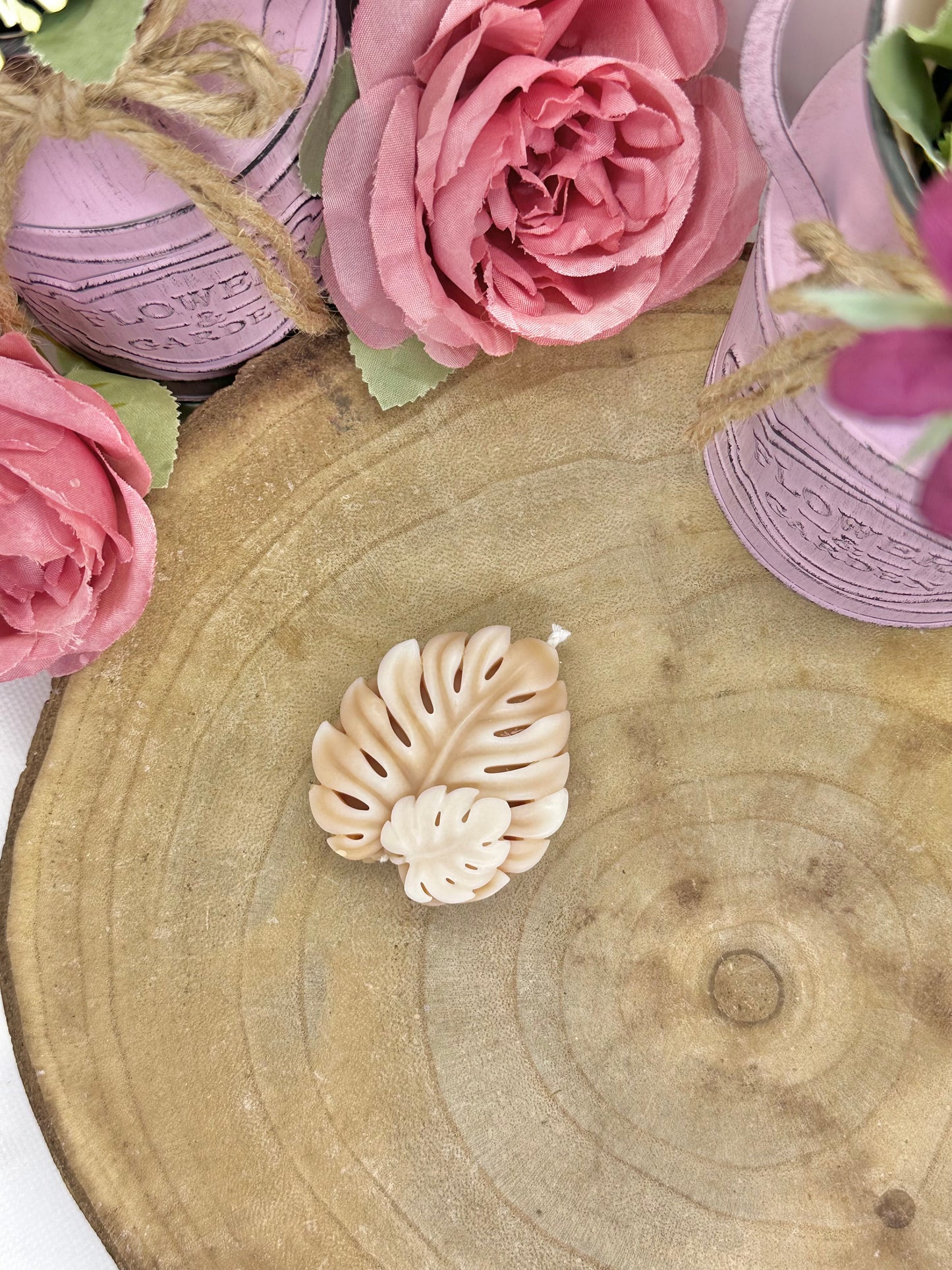 Bougie feuille - Blanc et beige