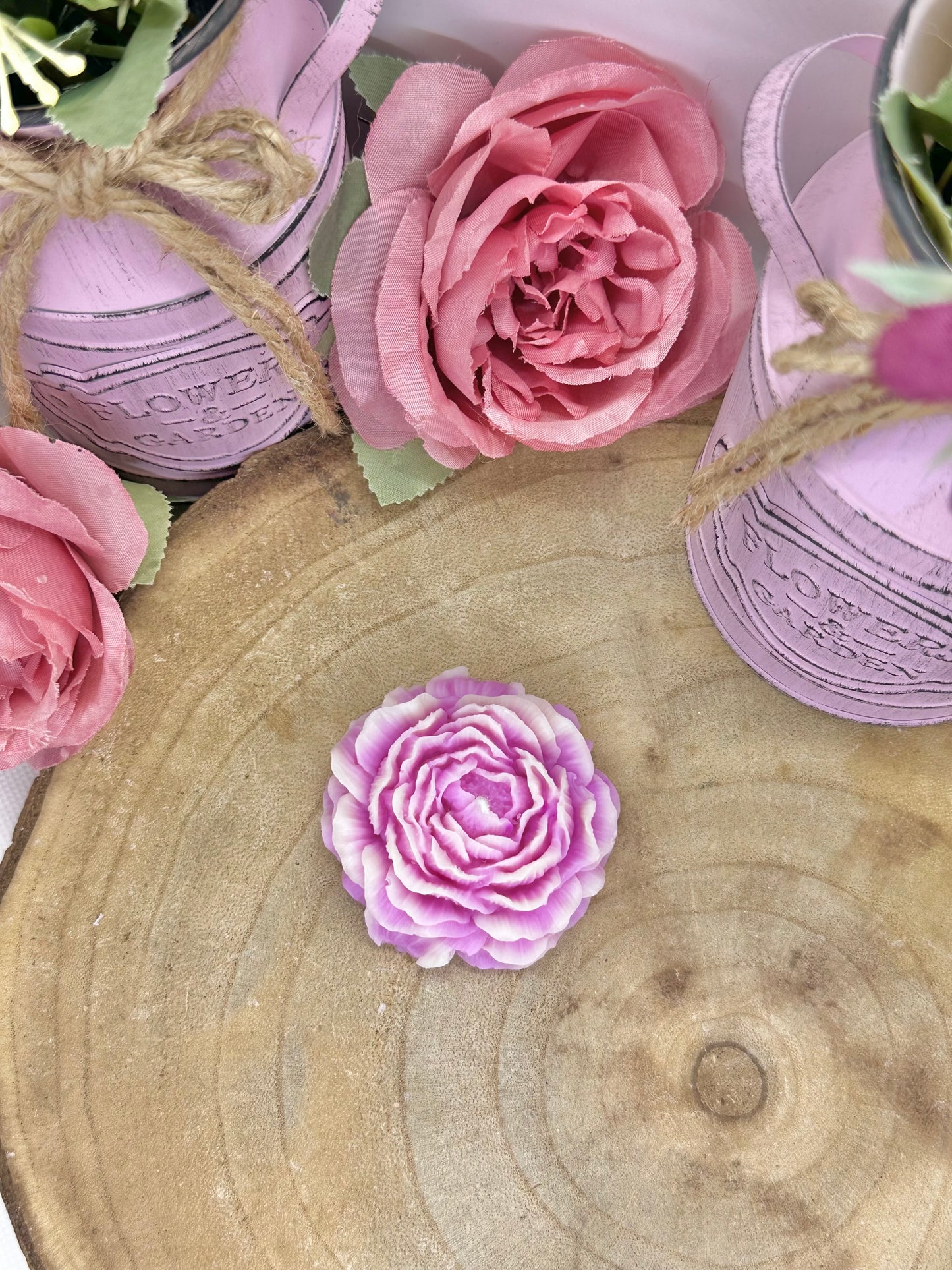 Bougie pivoine - Rose et blanc