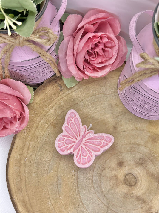 Bougie papillon pailleté - Rose