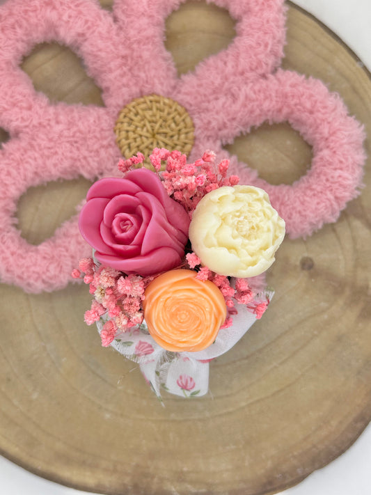 Mini bouquet de cire floral orangé/rose – Parfum Cerise
