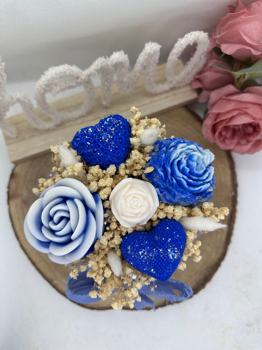 Bouquet de cire floral bleu pailleté - Adoucissant