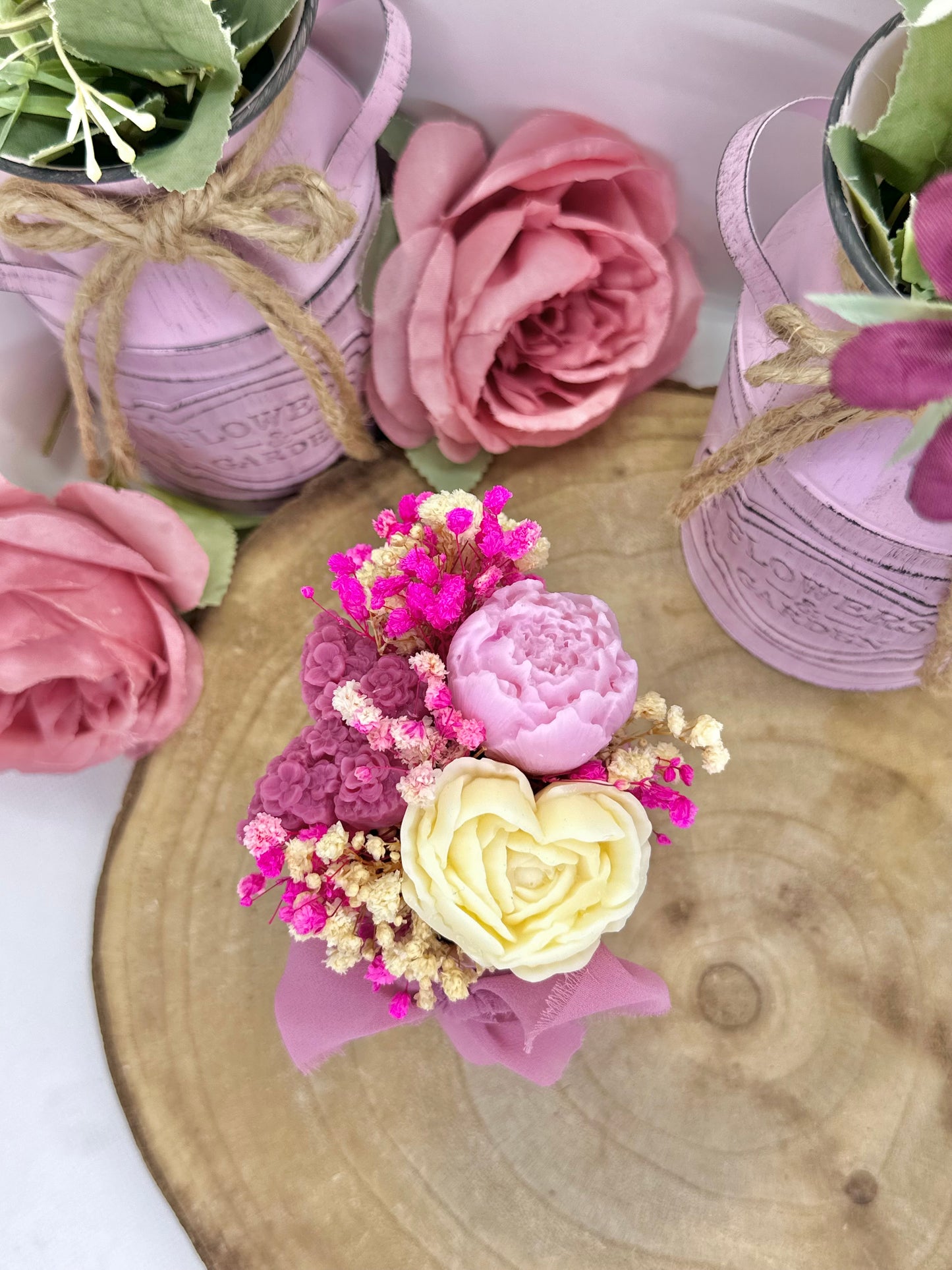 Mini bouquet de cire floral papillon - Fraise des bois