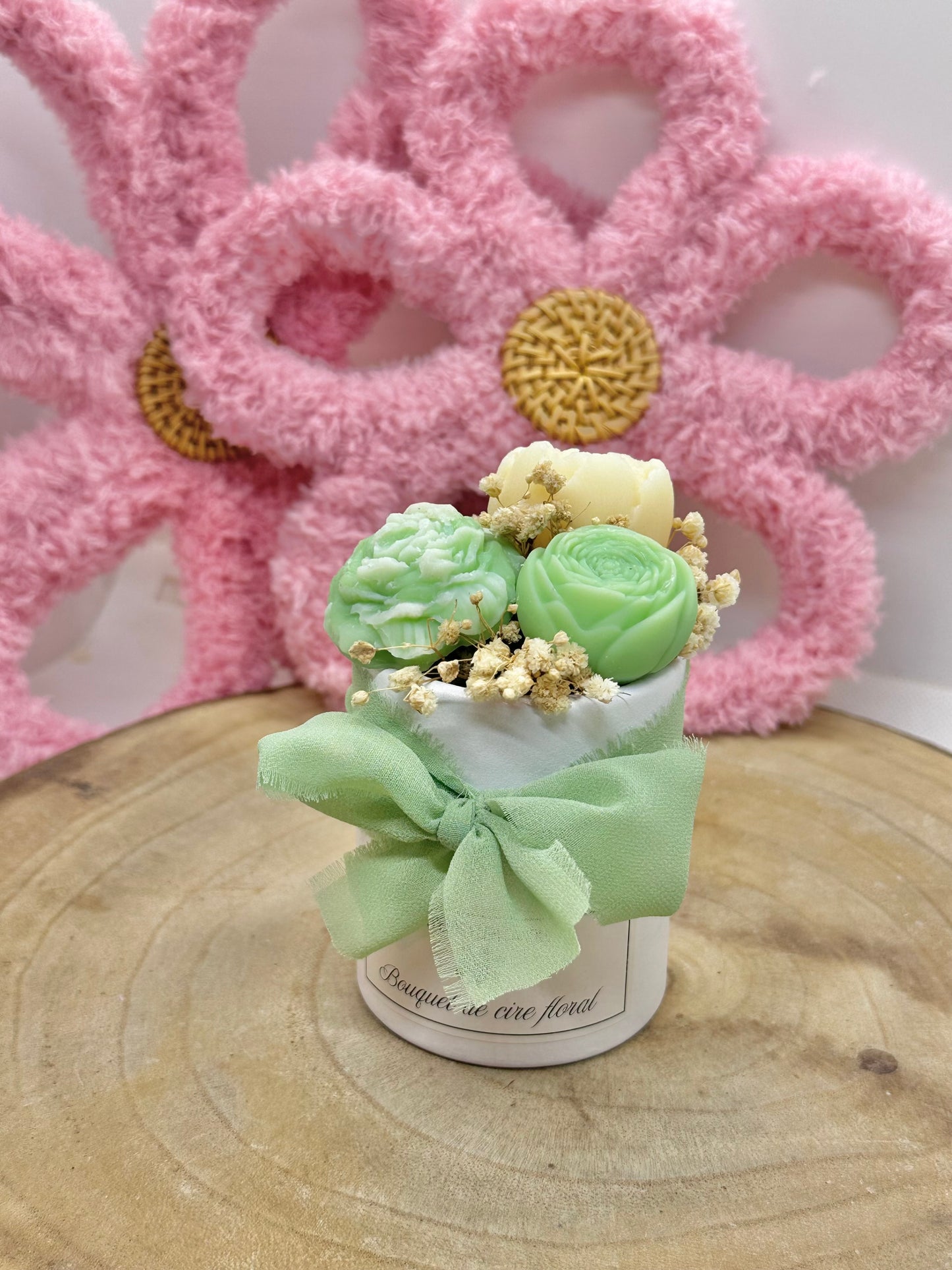 Mini bouquet de cire floral vert - Parfum Pomme verte