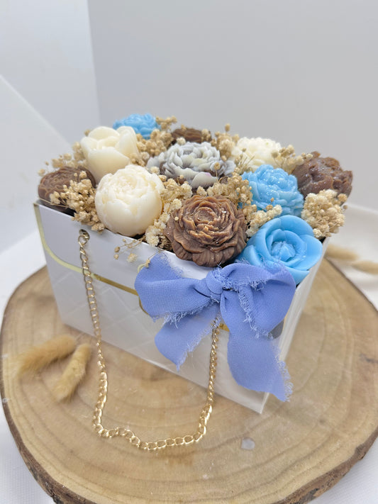 Bouquet de cire floral rectangle Bleu et marron - Adoucissant