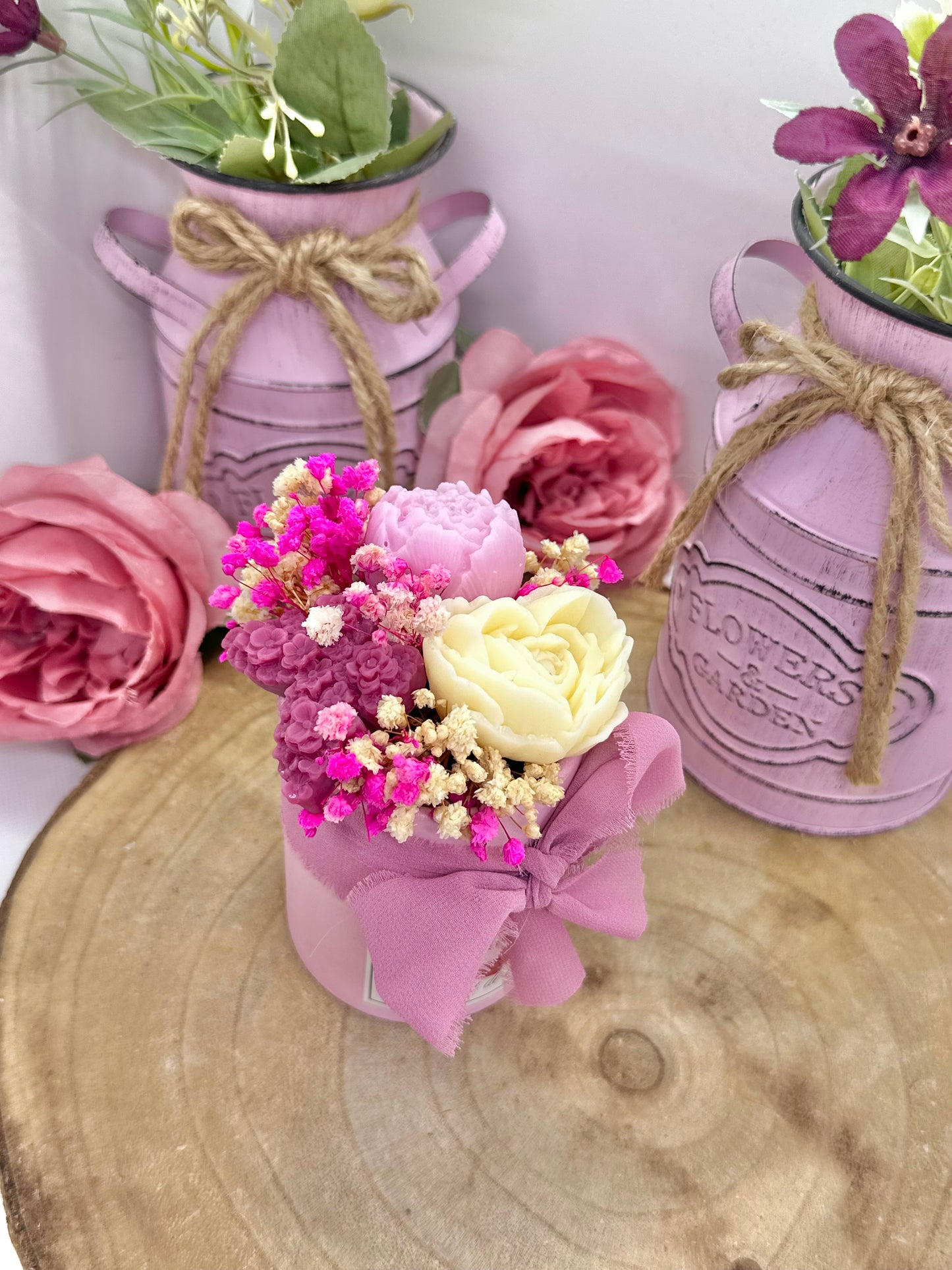Mini bouquet de cire floral papillon - Fraise des bois
