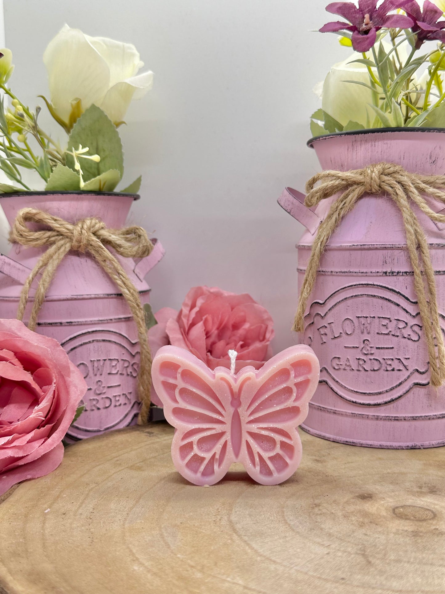 Bougie papillon pailleté - Rose