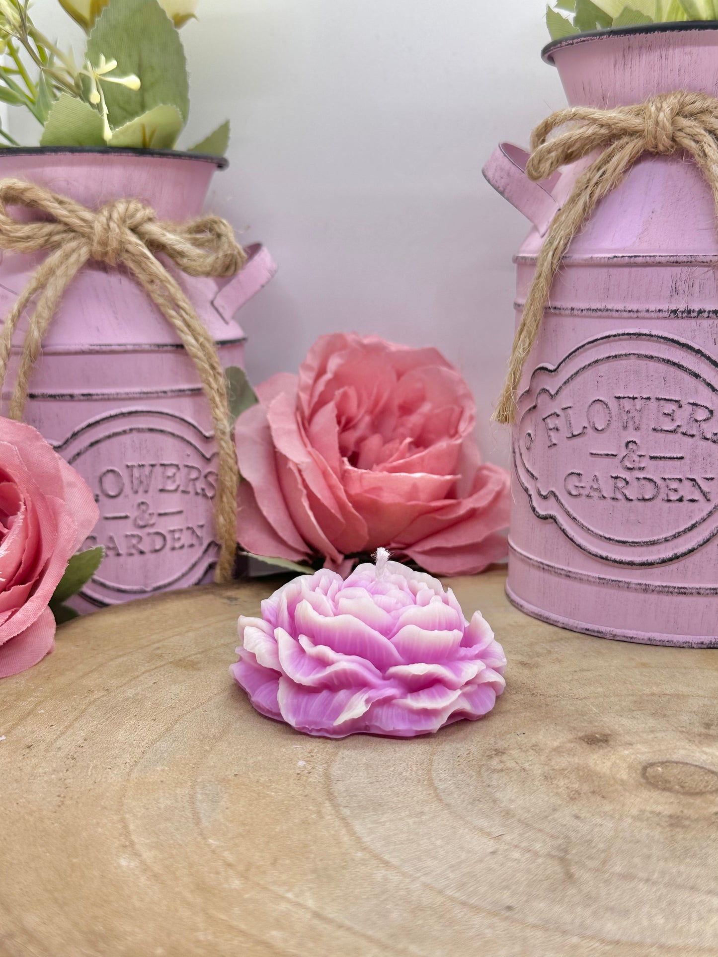 Bougie pivoine - Rose et blanc