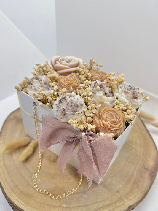 Bouquet de cire floral rectangle Marron et blanc - Vanille des îles