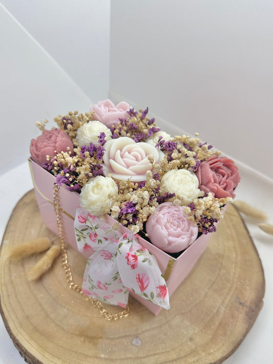Bouquet de cire floral rectangle Rose - Crème de soin