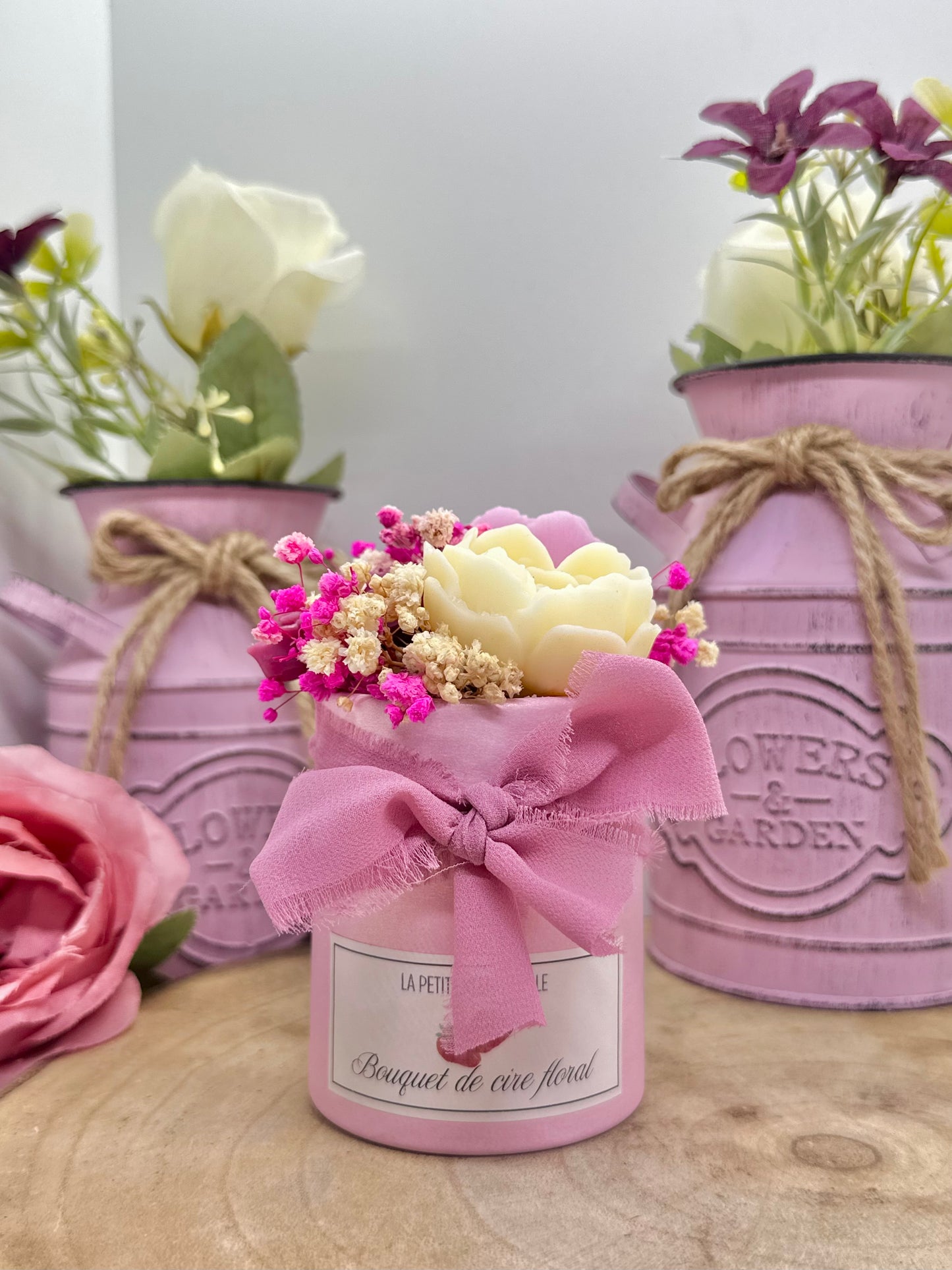 Mini bouquet de cire floral papillon - Fraise des bois