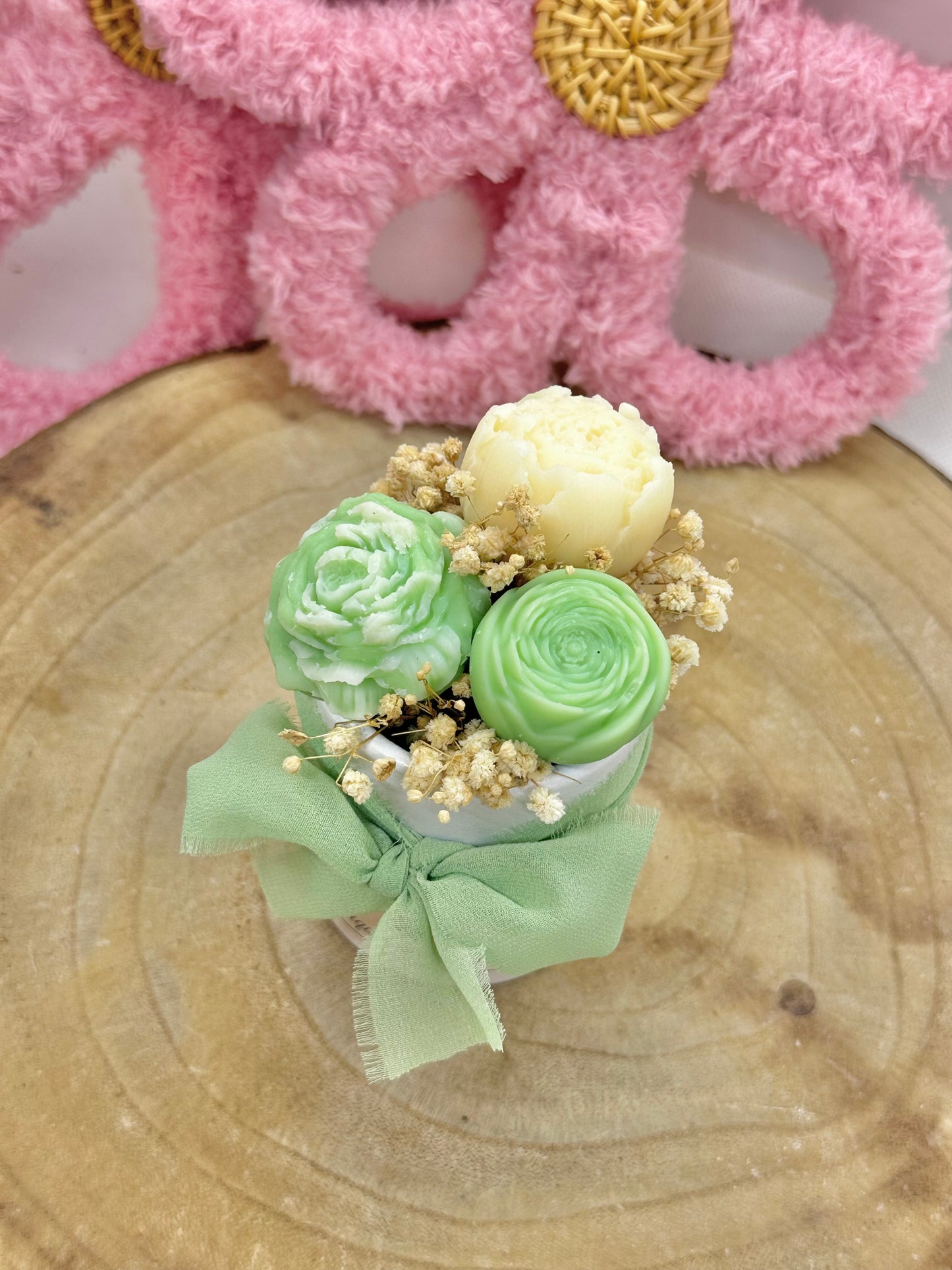 Mini bouquet de cire floral vert - Parfum Pomme verte